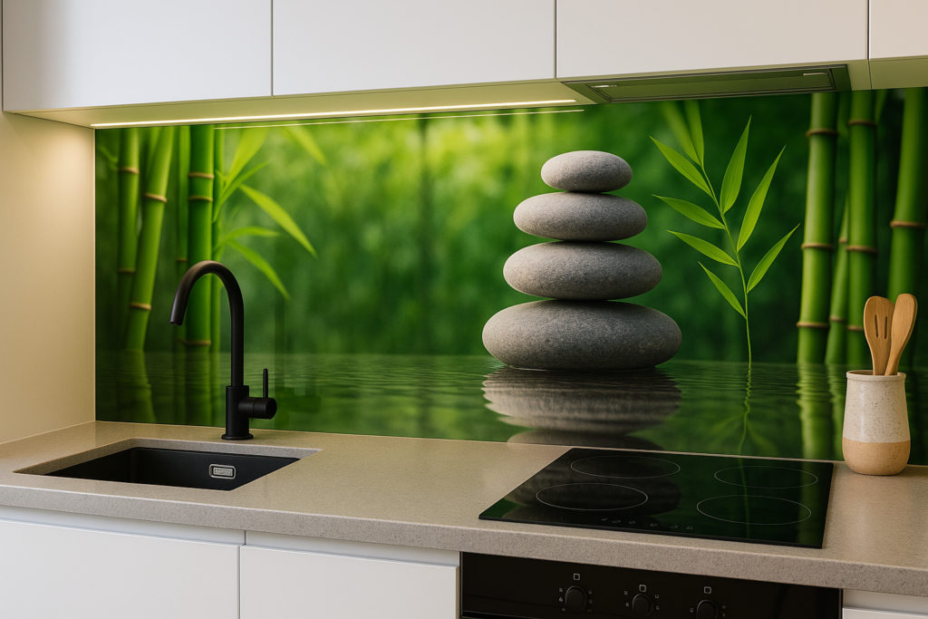 Glazen achterwand keuken met print