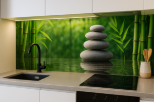 Glazen achterwand keuken met print