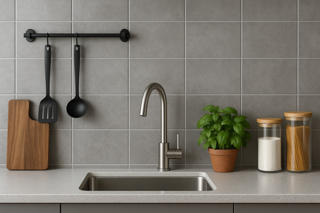 Achterwand keuken tegels grijs