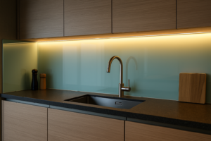 Glazen achterwand keuken met led