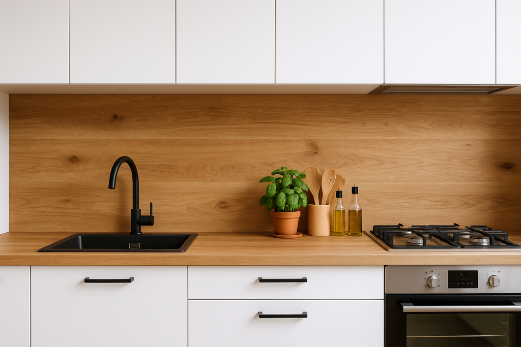 Achterwand keuken hout