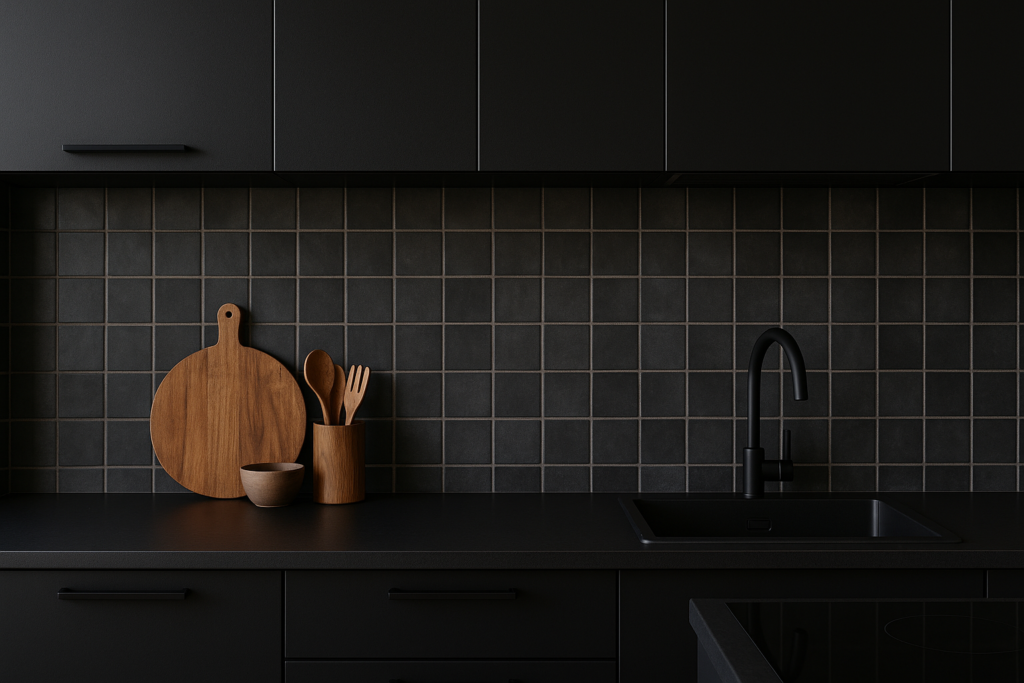 Tegels achterwand zwarte keuken