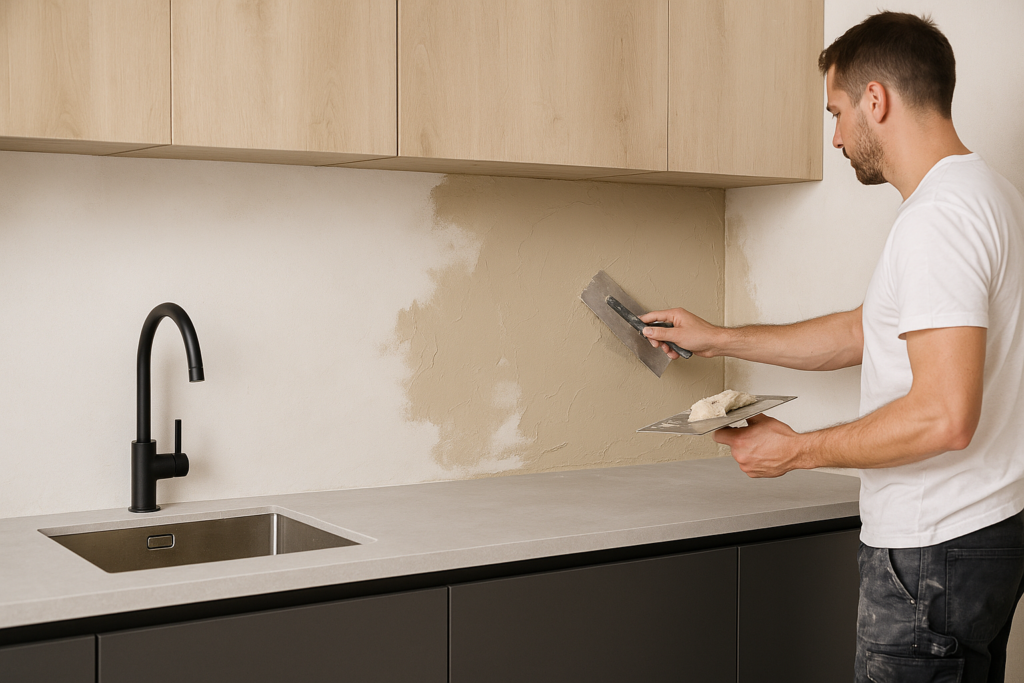 Achterwand keuken stucen