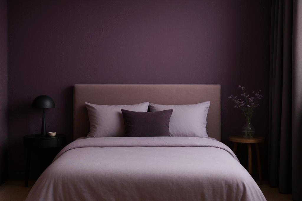 Paars behang slaapkamer
