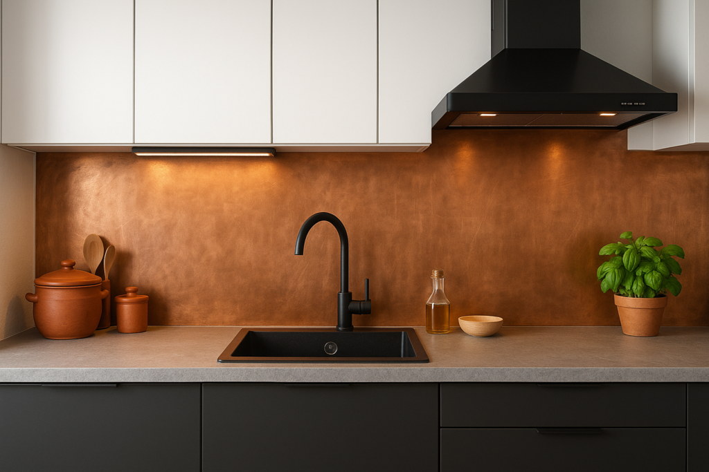 Koperen achterwand keuken