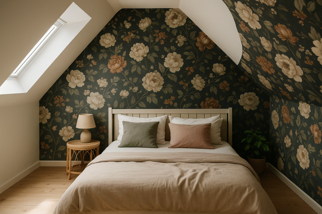 Behang slaapkamer schuine wand