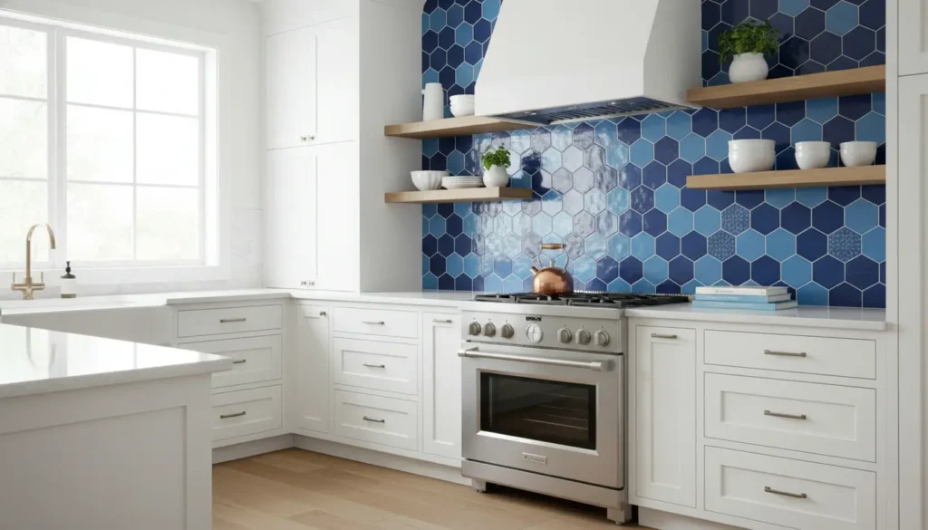 Blauwe tegels keuken