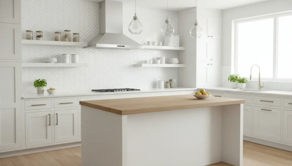 Visgraattegels keuken wit