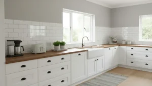 Keuken met witte tegels