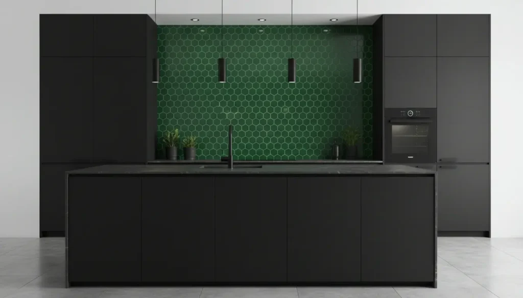 Groene tegels zwarte keuken