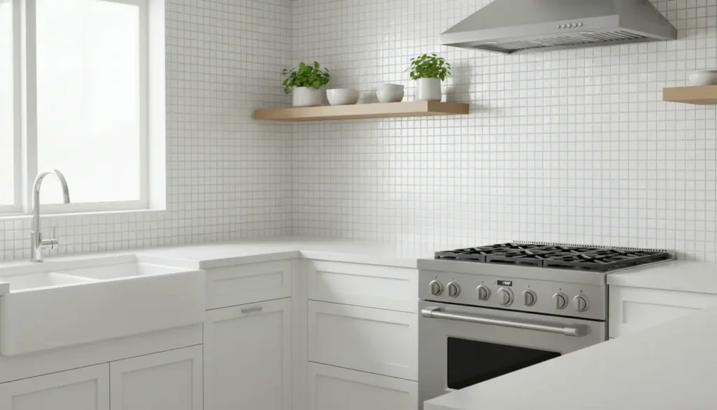 Mozaiek tegels keuken wit