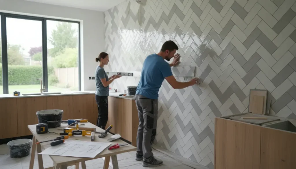 Visgraat tegels keuken plaatsen