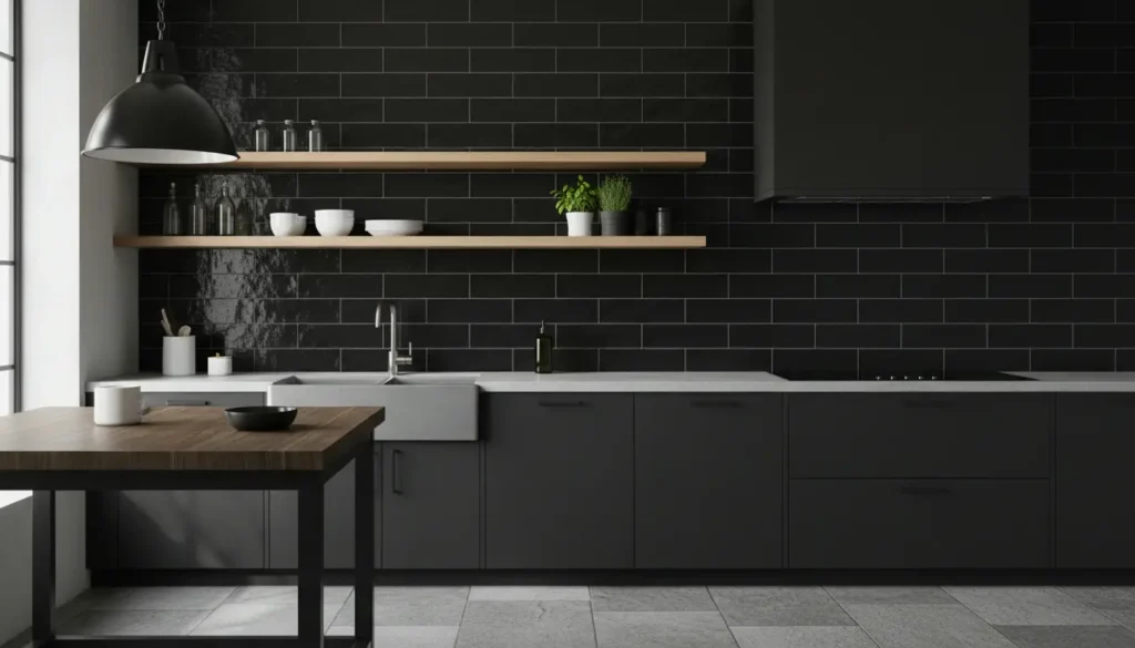 Zwarte tegels keuken