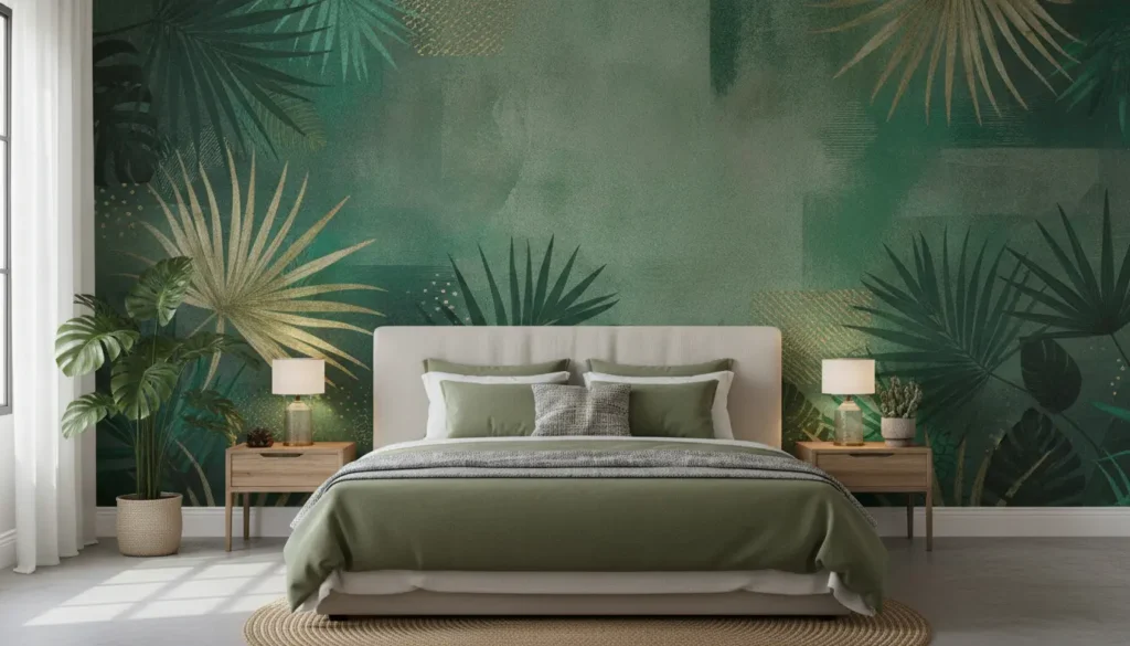Fotobehang slaapkamer groen