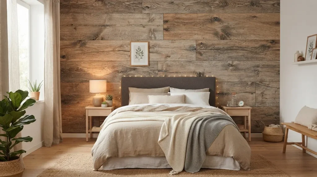 Fotobehang slaapkamer houtlook