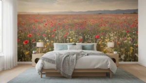 Fotobehang slaapkamer bloemenveld